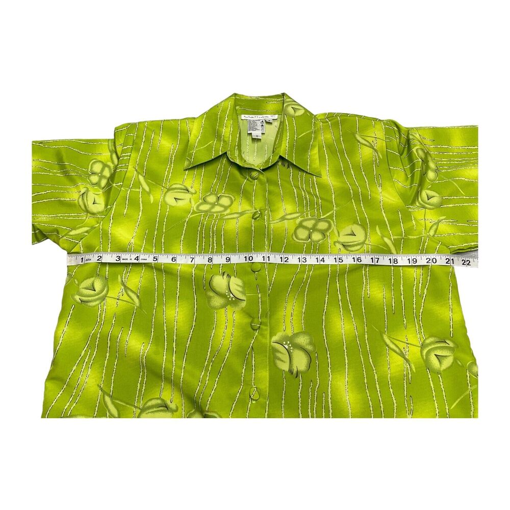 Mattina Shirt Women's Small Green Floral 100% Polyester Short Sleeve Button-Up - Picture 4 of 6